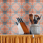 Rode, donkerblauwe, vervormde cementlook tegeltje<br><div class="desc">Rood en donkerblauw,  met cement gestaafd,  mozaïek gepatterde decoratieve tegel.</div>