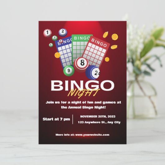 Rode Donkere Bingo Nachtfeestuitnodiging Kaart (Staand voorkant)