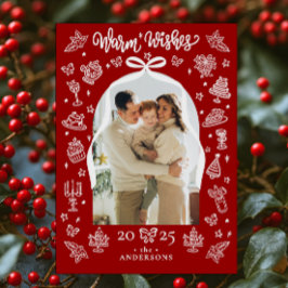 Rode Doodle Boog Foto "Warme Wensen" Kerstmis Feestdagenkaart