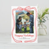 Rode Doodle Boog Frame Aangepaste Foto Feestdagenkaart (Staand voorkant)