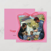 Rode Doodle Boog Frame Roze Aangepaste Foto Feestdagenkaart (Voorkant / Achterkant)