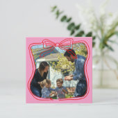 Rode Doodle Boog Frame Roze Aangepaste Foto Feestdagenkaart (Staand voorkant)