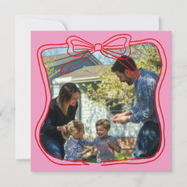 Rode Doodle Boog Frame Roze Aangepaste Foto Feestdagenkaart