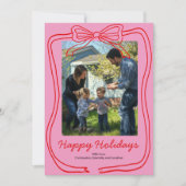 Rode Doodle Boog Frame Roze Aangepaste Foto Feestdagenkaart (Voorkant)