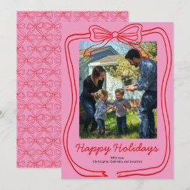 Rode Doodle Boog Frame Roze Aangepaste Foto Feestdagenkaart