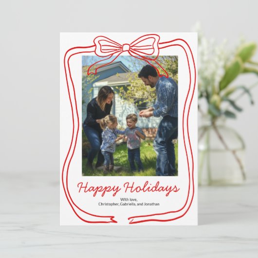 Rode Doodle Boogframe Aangepaste Foto Feestdagenkaart (Staand voorkant)