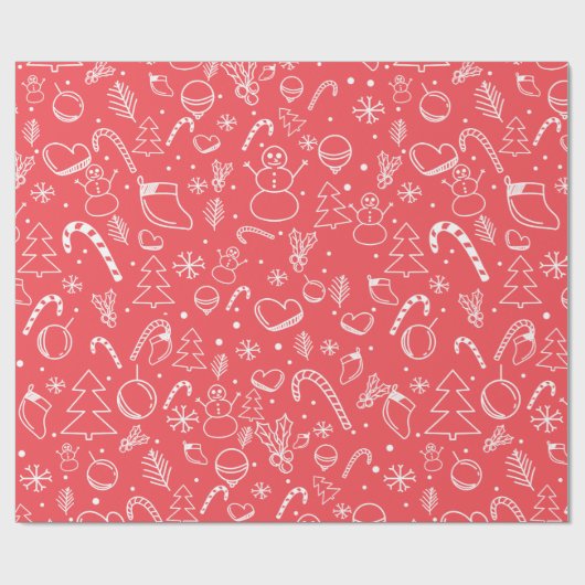 Rode Doodle Kerstpatroon - Feestelijke vakantie Cadeaupapier (Vlak)