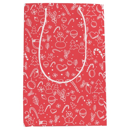 Rode Doodle Kerstpatroon - Feestelijke vakantie Medium Cadeauzakje (Voorkant)