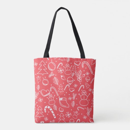 Rode Doodle Kerstpatroon - Feestelijke vakantie Tote Bag (Achterkant)