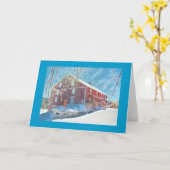 Rode Doorstane Schuur in Sneeuw Kaart (Gele Bloem)