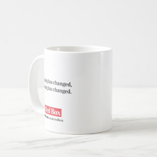 Rode doos mok - Niets is veranderd (Voorkant links)