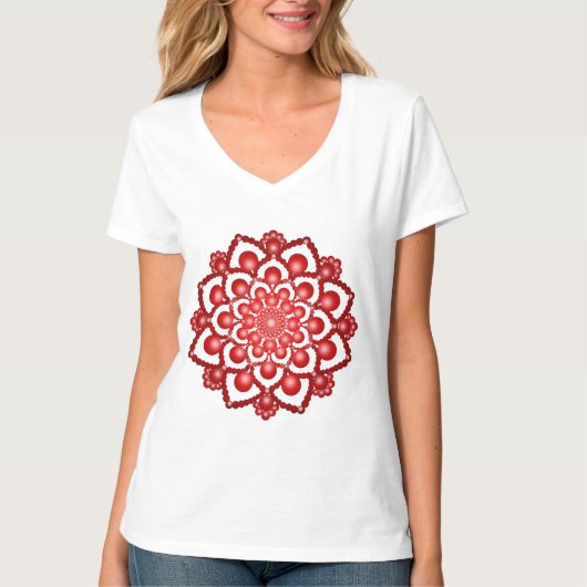 Rode Dot Mandala Bloem T-shirt (Voorkant)