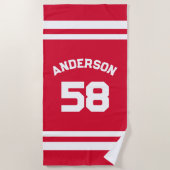 Rode Douanenaam & Nummer Sportfan Strandlaken (Voorkant)