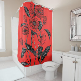 Rode Douchegordijn met Poppies Kies Kleuren