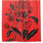 Rode Douchegordijn met Poppies Kies Kleuren (Voorkant)