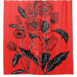 Rode Douchegordijn met Poppies Kies Kleuren