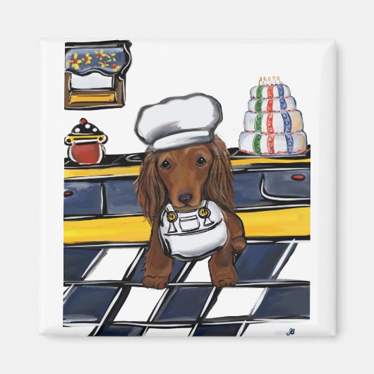 Rode Doxie Chef Magneet (Voorkant)