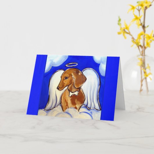 Rode Doxie Engel Kaart (Gele Bloem)