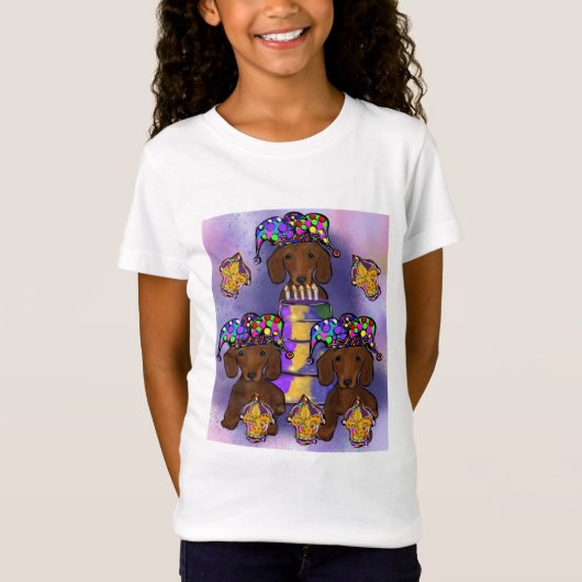 Rode Doxie Mardi Gras T-shirt (Voorkant)