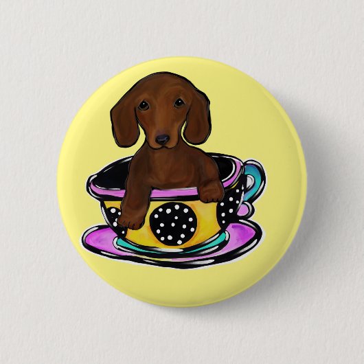 Rode Doxie Ronde Button 5,7 Cm (Voorkant)