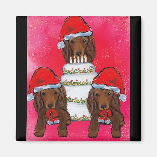 Rode Doxie Sinterklazen Magneet (Voorkant)