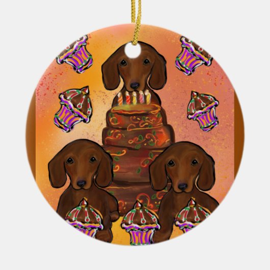 Rode Doxies Keramisch Ornament (Voorkant)