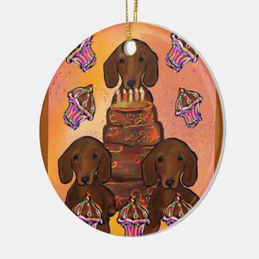 Rode Doxies Keramisch Ornament (Links)