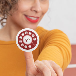 Rode draaischijf telefoon kiesschijf 911 noodnumme ronde sticker