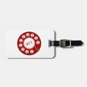 Rode draaischijf telefoonkiezer 911 noodnummer bagagelabel
