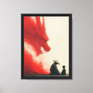 Rode Draak Bewaker met Meester en Kind Canvas Afdruk
