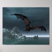 Rode draak bij nacht poster (Voorkant)