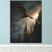 Rode Draak Boven Gotisch Kasteel Canvas Afdruk (Insitu (Houten vloer))