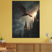 Rode Draak Boven Gotisch Kasteel Canvas Afdruk (Insitu (Woonkamer))