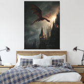 Rode Draak Boven Gotisch Kasteel Canvas Afdruk (Insitu (Slaapkamer))