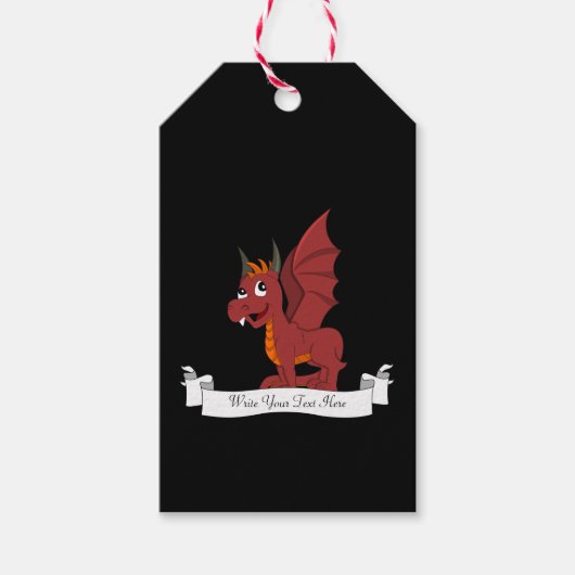 Rode draak-cartoon cadeaulabel (Voorkant)