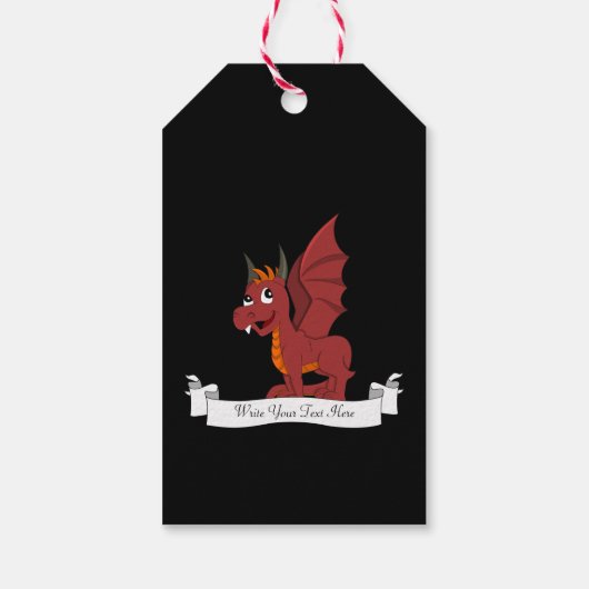Rode draak-cartoon cadeaulabel (Achterkant)