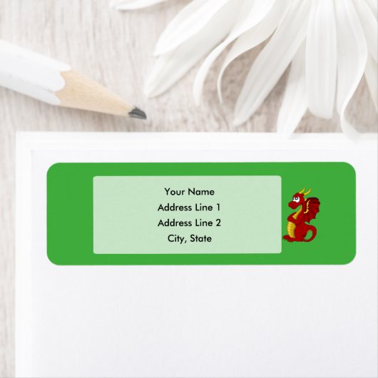 Rode draak-cartoon etiket (Insitu)