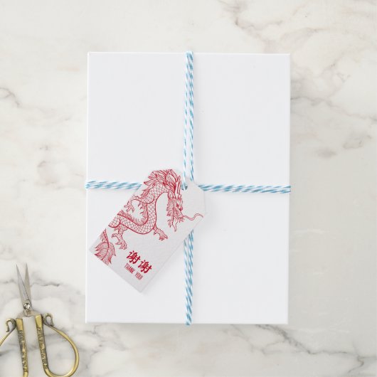 Rode draak | Dubbel geluk dank u Cadeaulabel (Met Touw)