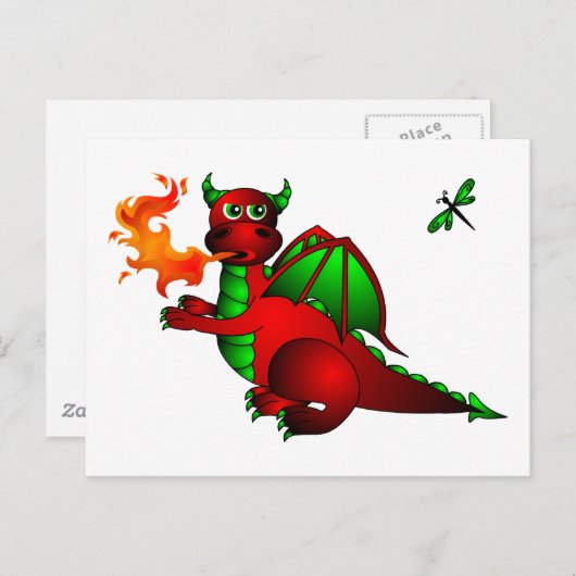 Rode draak en Dragonfly Briefkaart (Voorkant / Achterkant)