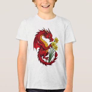 Rode Draak En Narcissen Ontwerp Tri-Blend Shirt