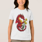 Rode Draak En Narcissen Ontwerp Tri-Blend Shirt (Voorkant)
