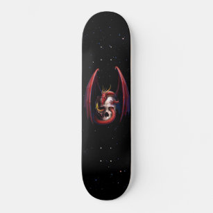 Rode draak en schedelkarton persoonlijk skateboard