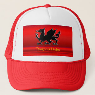 Rode draak in reliëf op rood chroomeffect trucker pet