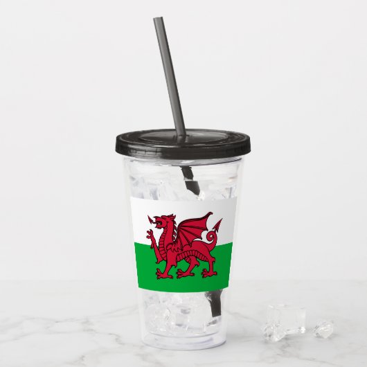 Rode Draak Keltische Vlag van Wales & Welsh Acryl Drinkbeker (Voorkant ijs)