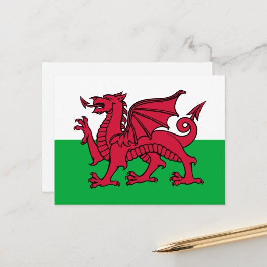 Rode Draak Keltische Vlag van Wales & Welsh Briefkaart (Voorkant / Achterkant in situ)