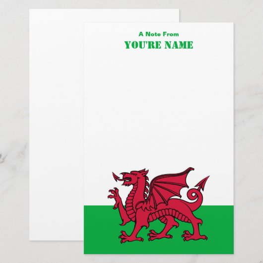 Rode Draak Keltische Vlag van Wales & Welsh Briefpapier (Voorkant / Achterkant)