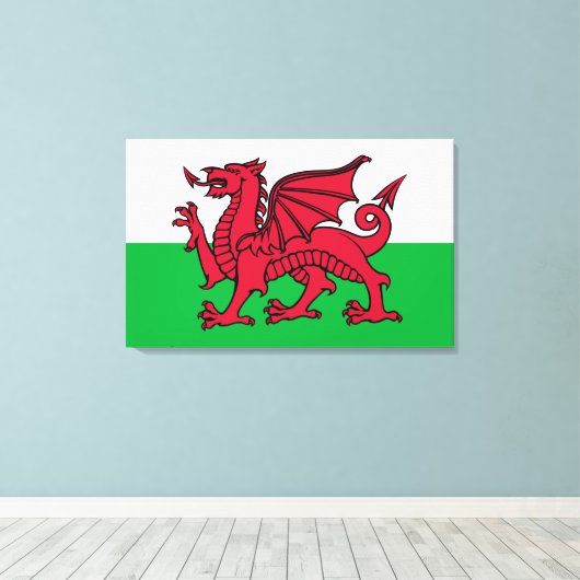 Rode Draak Keltische Vlag van Wales & Welsh Canvas Afdruk (Insitu (Houten vloer))