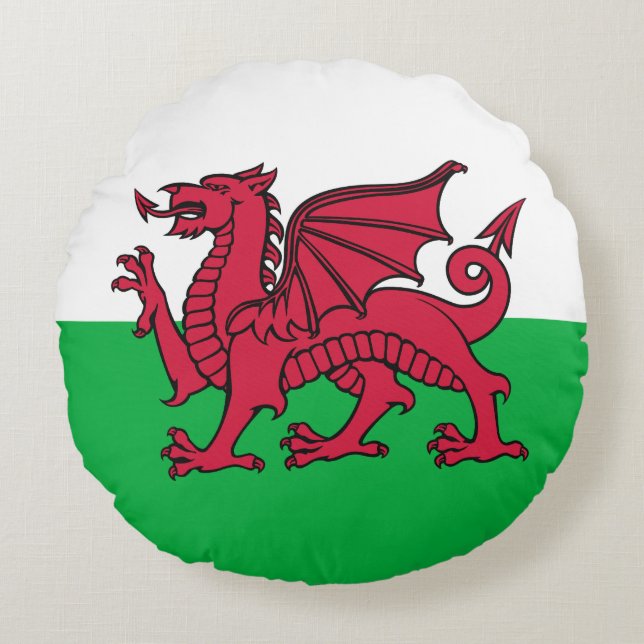 Rode Draak Keltische Vlag van Wales & Welsh Rond Kussen (Voorkant)