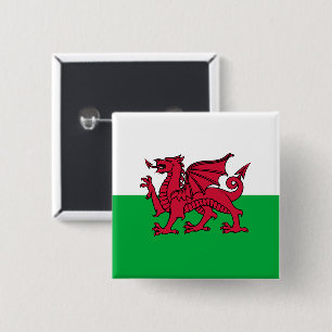Rode Draak Keltische Vlag van Wales & Welsh Vierkante Button 5,1 Cm