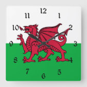 Rode Draak Keltische Vlag van Wales & Welsh Vierkante Klok (Voorkant)